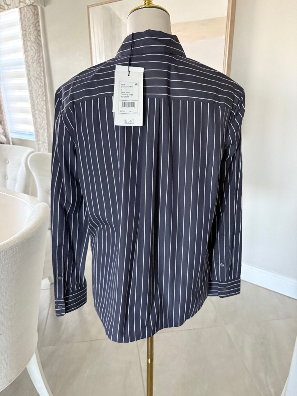 NWT Theory New Straight Navy Multi Downing Wide Shirt - Picture 3 of 5